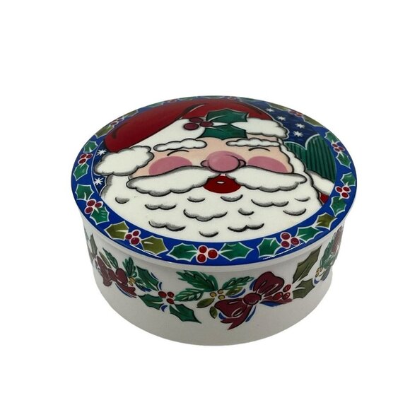 Vintage Mikasa Santas Glow Christmas Candy Dish Lidded Trinket Box‎ Japan FX077 - Picture 1 of 13
